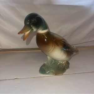Vintage 1940's Royal Copley Mallard Duck Ceramic Figurine 8" long 5.5" tall